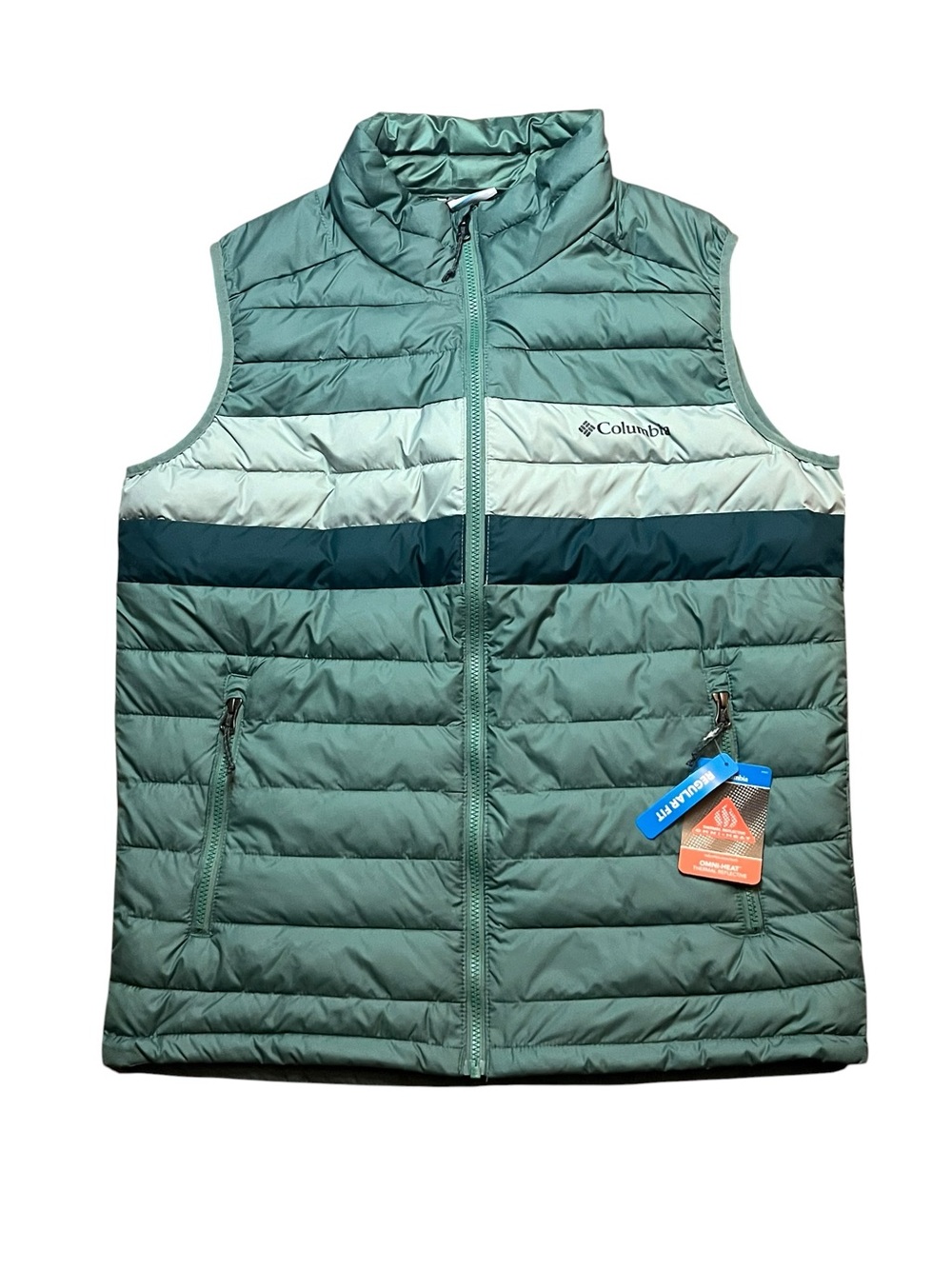 Columbia Men’s Medium Omni Heat Thermal White Out 1.0 FS Green Retro Vest $100